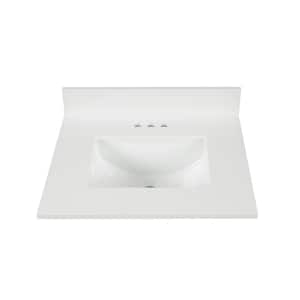 25 in. W x 22 in D Quartz White Rectangular Single Sink Vanity Top in Snow White