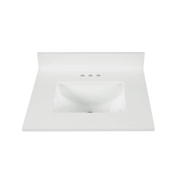 Home Decorators Collection 25 in. W x 22 in D Quartz White Rectangular Single Sink Vanity Top in Snow White