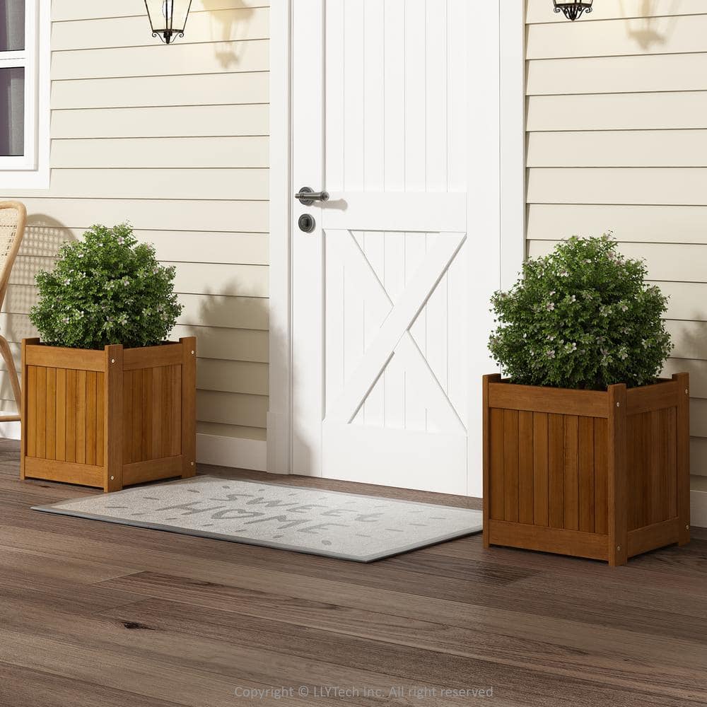 Tioman Natural Hardwood Outdoor Flower Boxes, Set of 2
