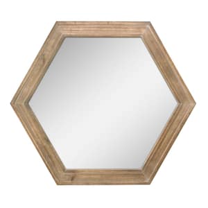Hexagon Natural Wood Decorative Wall Mirror