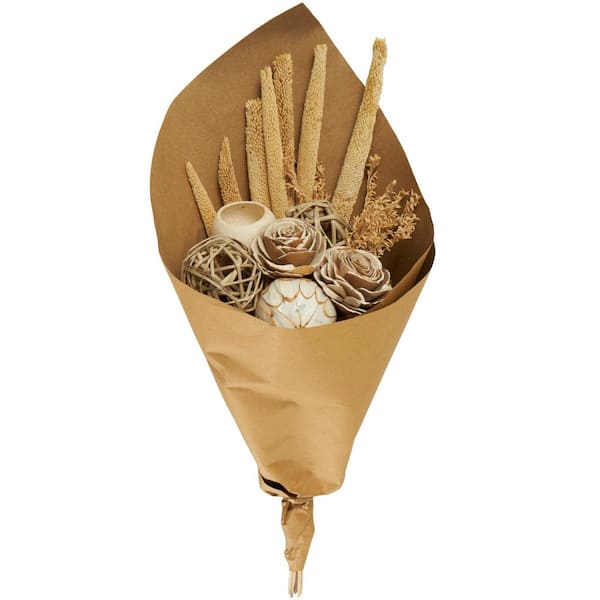 Litton Lane Floral Wheat Grass Bouquet Cattail Natural Foliage with Deco Ball Accents (One Bundle)