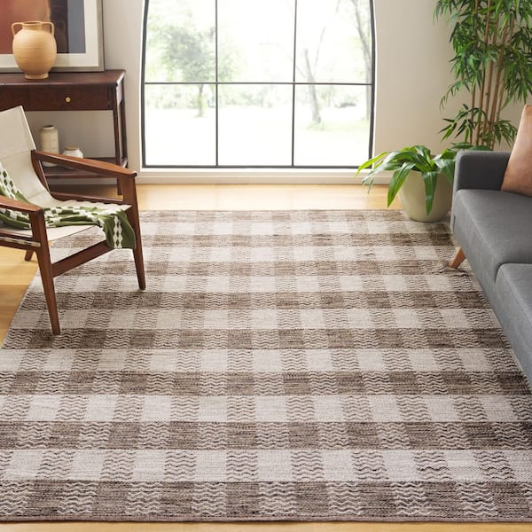 Kilim 6 ft. x 9 ft. Light Gray/Brown Geometric Area Rug