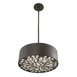 Azores 4-Light Black Cashmere Convertible Semi-Flush or Pendant Light with Faceted Crystal Gems