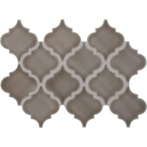 Dove Gray Arabesque 11 in. x 15 in. Glossy Ceramic Mesh-Mounted Mosaic Wall Tile (11.7 sq. ft./case)