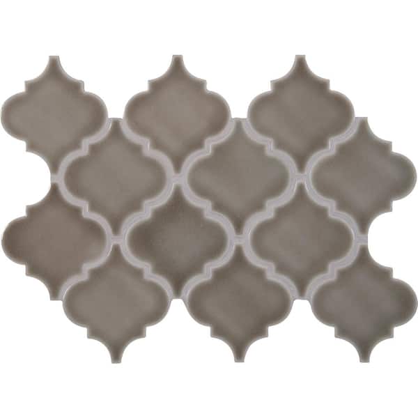 MSI Dove Gray Arabesque 11 in. x 15 in. Glossy Ceramic Mesh-Mounted Mosaic Wall Tile (11.7 sq. ft. / case)