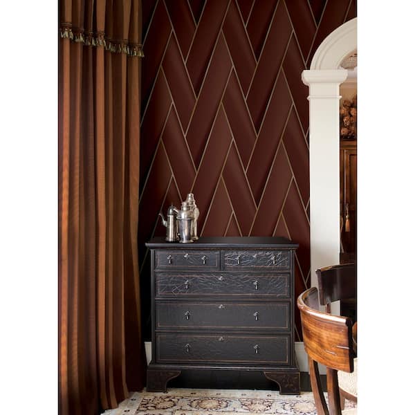 Red Manfred Ruby Modern Herringbone Vinyl Unpasted Metallic Non Woven Wallpaper