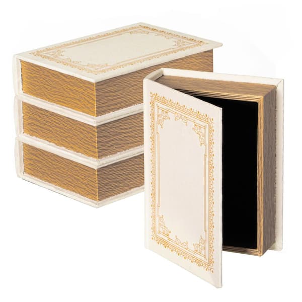 Vintiquewise Set of 4 Decorative Vintage Book Shaped Trinket Storage Box, Paper White