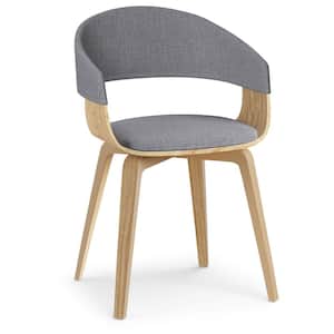 Lowell Mid Century Modern Bentwood Dining Chair with Light Wood in Light Grey Polyester linen