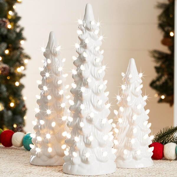 Best Choice Products Set of 3 White Pre-Lit LED Ceramic Artificial