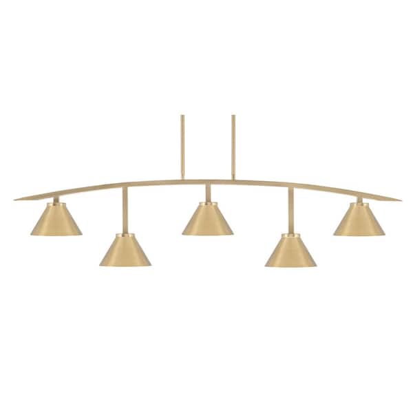 Unbranded Siena 51.25 in. 5-Light New Age Brass Chandelier with 7 in. New Age Brass Cone Metal Shades no bulbs included