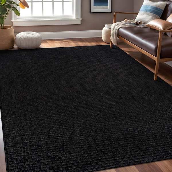 Lomira Black 6 ft. x 9 ft. Striped Washable Easy Jute Indoor Area Rug