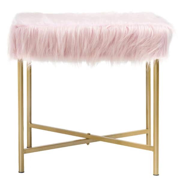 Gymax Pink Decorative Ottoman Stool Footrest with Gold Metal Legs