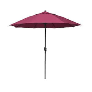 7.5 ft. Black Aluminum Market Patio Umbrella Fiberglass Ribs and Auto Tilt in Hot Pink Sunbrella