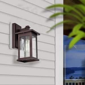 1-Light Brown Hardwired Outdoor Wall Lantern Sconce Porch Light With Clear Glass