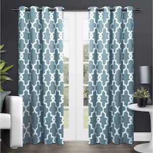 Ironwork Teal Woven Trellis 52 in. W x 84 in. L Noise Cancelling Thermal Grommet Blackout Curtain (Set of 2)