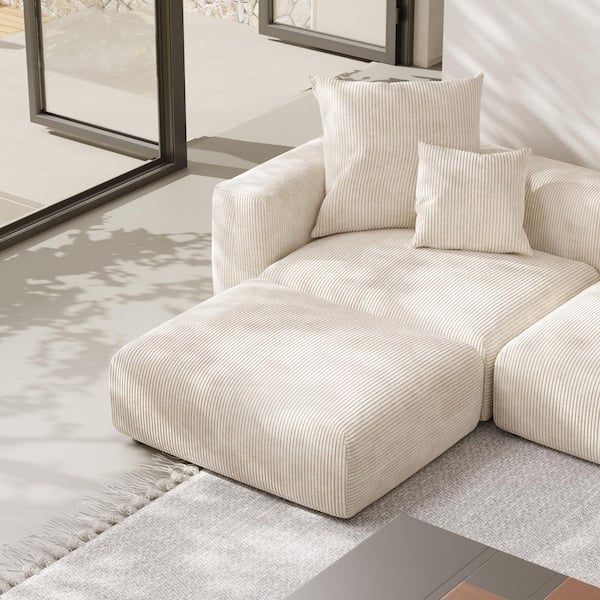 J&E Home Beige Rectangle Corduroy Movable Free Combination Ottoman For Living Room Bedroom Home Decor (2-Pieces)