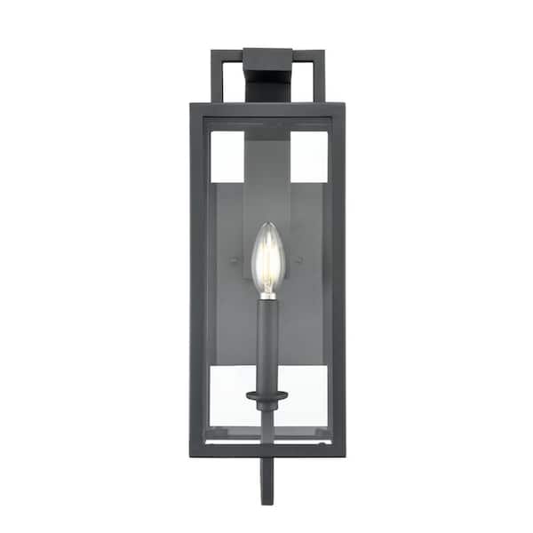 Lamont 18 in. 1-Light Textured Black Transitional Outdoor Hardwired Wall Sconce with Clear Glass