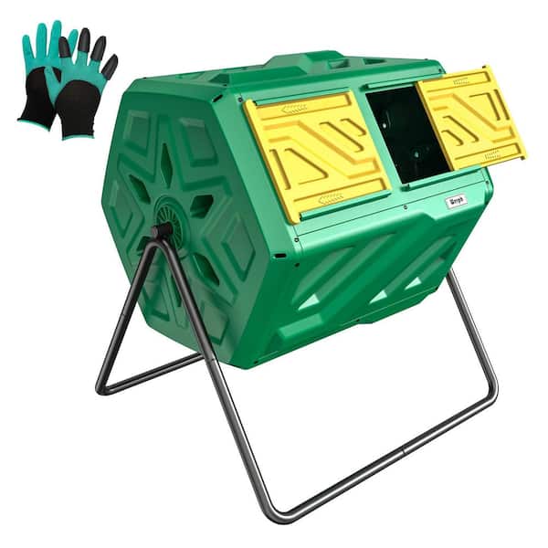 43 Gal. Easy Installation Compost Tumbler Outdoor with 2-Sliding Doors and Gloves
