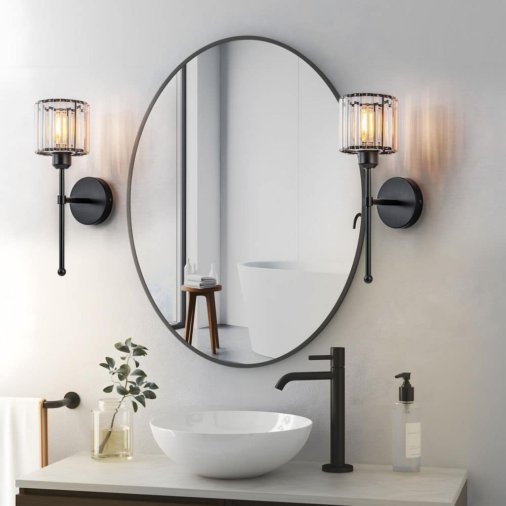 5.12 in. 2-Light Matte Black Farmhouse Wall Sconce with Crystal Shade price history on PriceWatchPro
