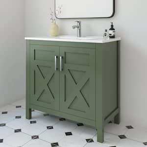 Silvia 36.25 in. W x 18.5 in. D x 35 in. H Single Sink Freestanding Bath Vanity in Forest Green with White Ceramic Top