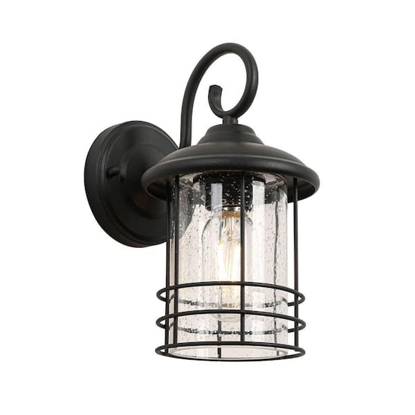 1-Light Matte Black Waterproof Outdoor Hardwired Wall Lantern Sconce, No Bulbs Included, No Bulbs Included