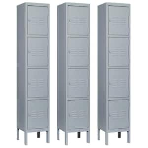 4-Tier 66 in. H Metal File Cabinet Locker in Gray with 4 Door (3-Pack)