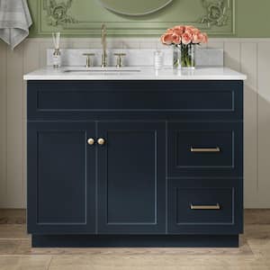 Hamlet 43 in. W x 22 in. D x 35.25 in. H Vanity in Midnight Blue with White Carrara Marble Vanity Top