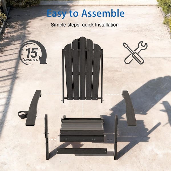 SANLUCE Black Plastic 3-Position Adjustable Folding Adirondack