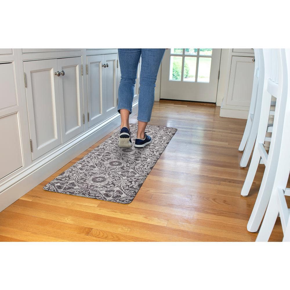 Gray PVC Rectangular Anti-Fatigue Comfort Mat with Floral Mandalas