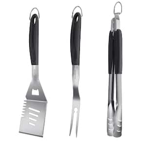 Large Cooking Accessories Grilling Set with Stainless Steel Spatula, Fork and Tongs
