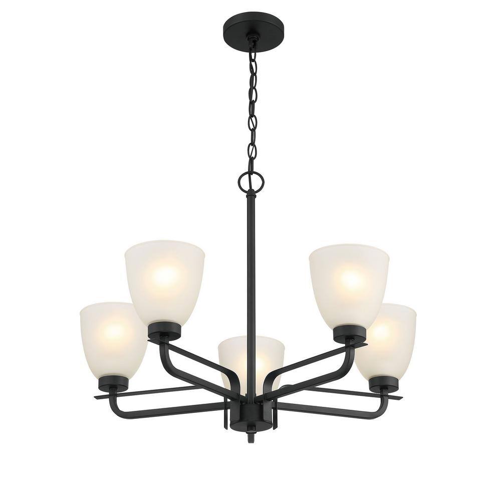 Mini Coal Black 5-Light Chandelier with Etched Glass Shade