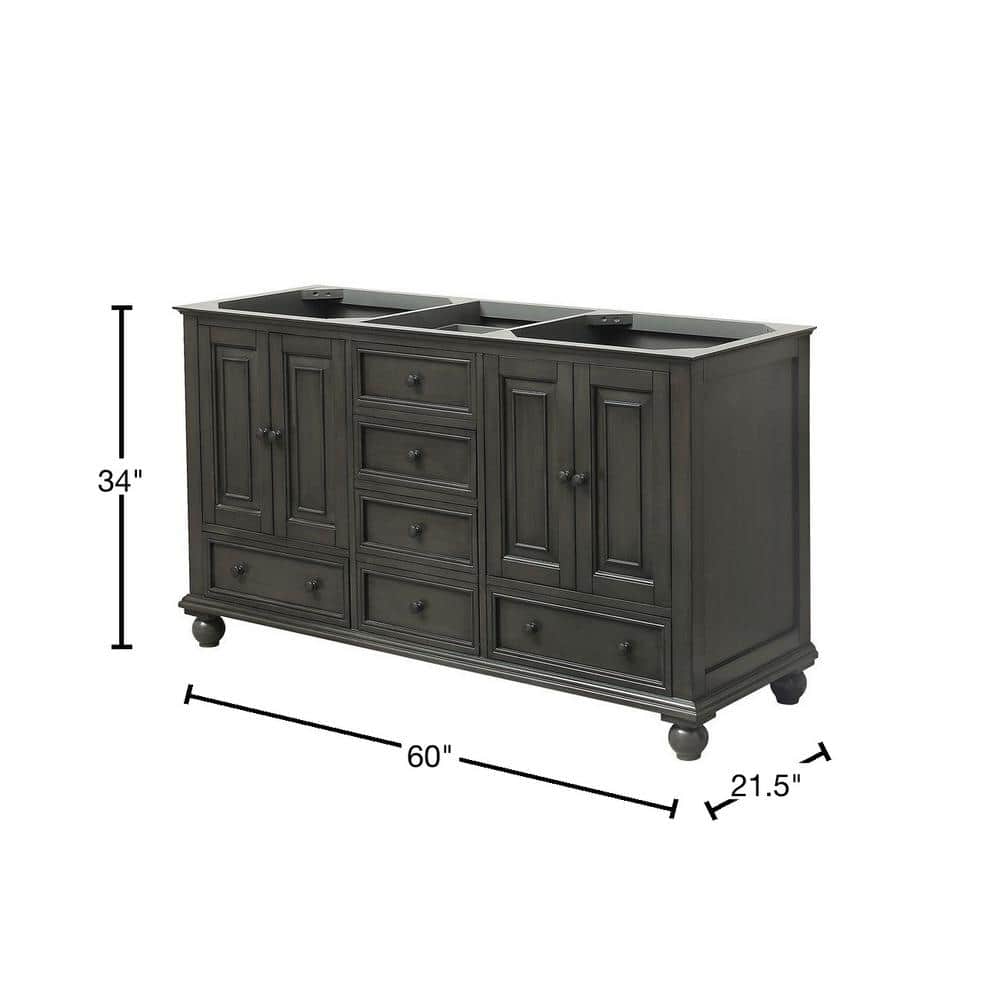 Charcoal Glaze 60" Double Freestanding Solid Wood Vanity Cabinet