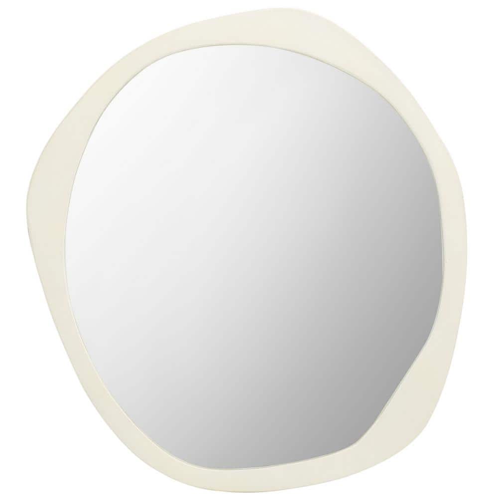 Playful Ivory Organic Border 29" Round Wood Frame Mirror