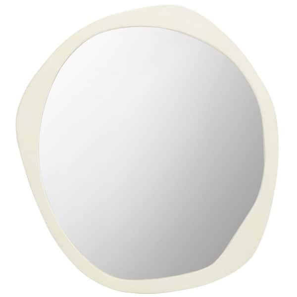 SAFAVIEH Rafla 29 in. W x 30 in. H Aluminum Round Modern Ivory Wall Mirror