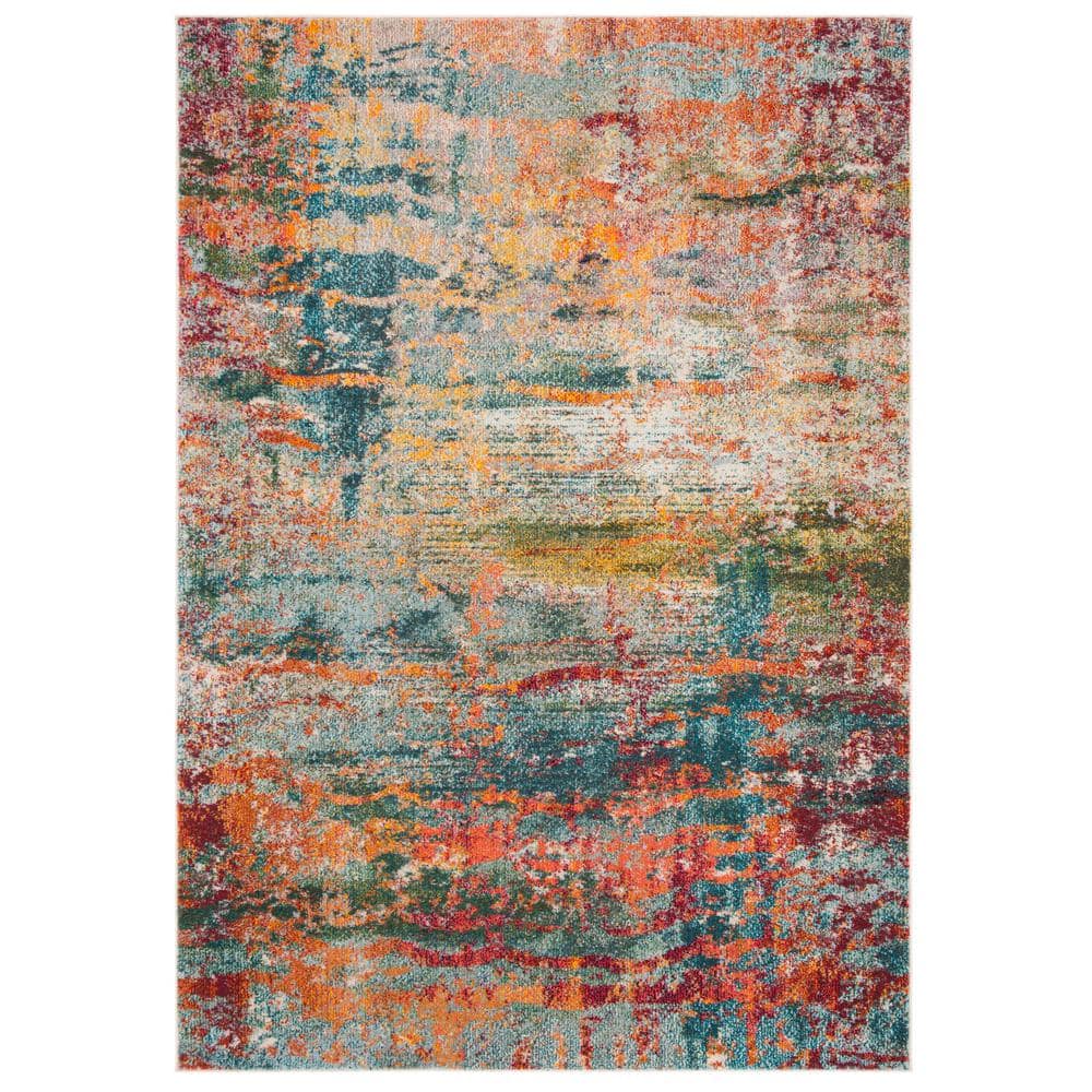 Teal and Orange Abstract Synthetic Area Rug, 2'2" x 4'