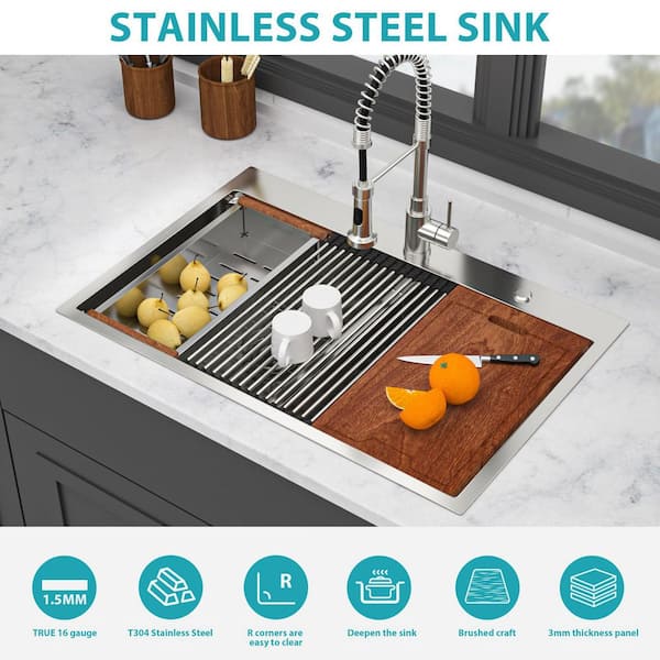 33 Inch Top Mount Double Equal Bowl Stainless Steel Kitchen Sink Kit - View #2