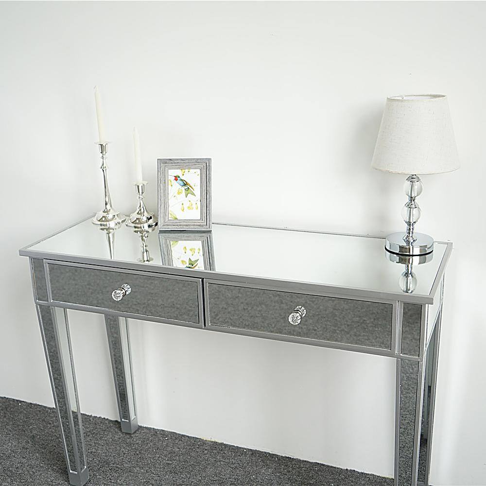Mirrored Glass Vanity Table with 2 Drawers