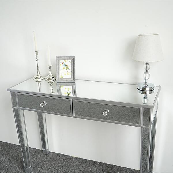 silver glitter dressing table Mirrored Vanity Table Diamond Inlay 2 Drawer Silver Drawer 2 Drawers Bedroom Luxury,Modern Mirrored Finish Mirrored Mdf Glass,Mirror