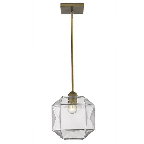 100-Watt 1-Light Brass Pendant Light with Crystal, No Bulbs Included