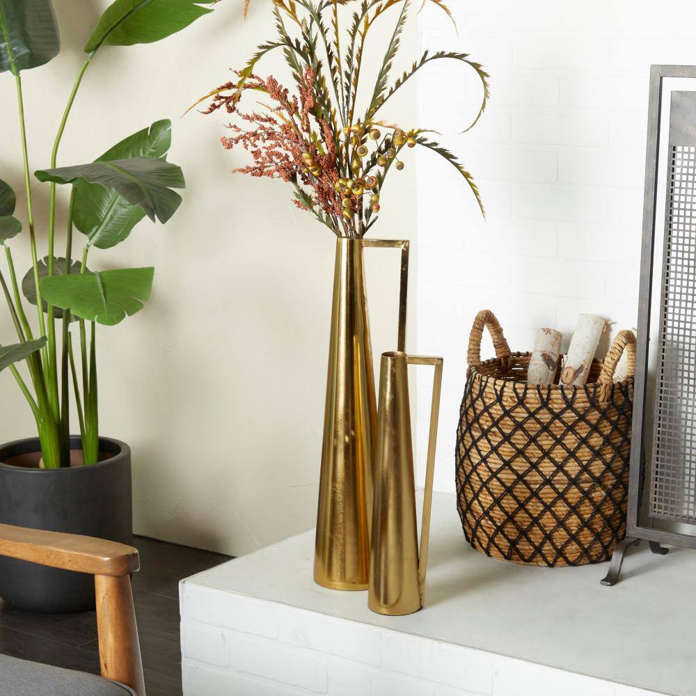 Gold Slim Cone Metal Geometric Decorative Vase Set