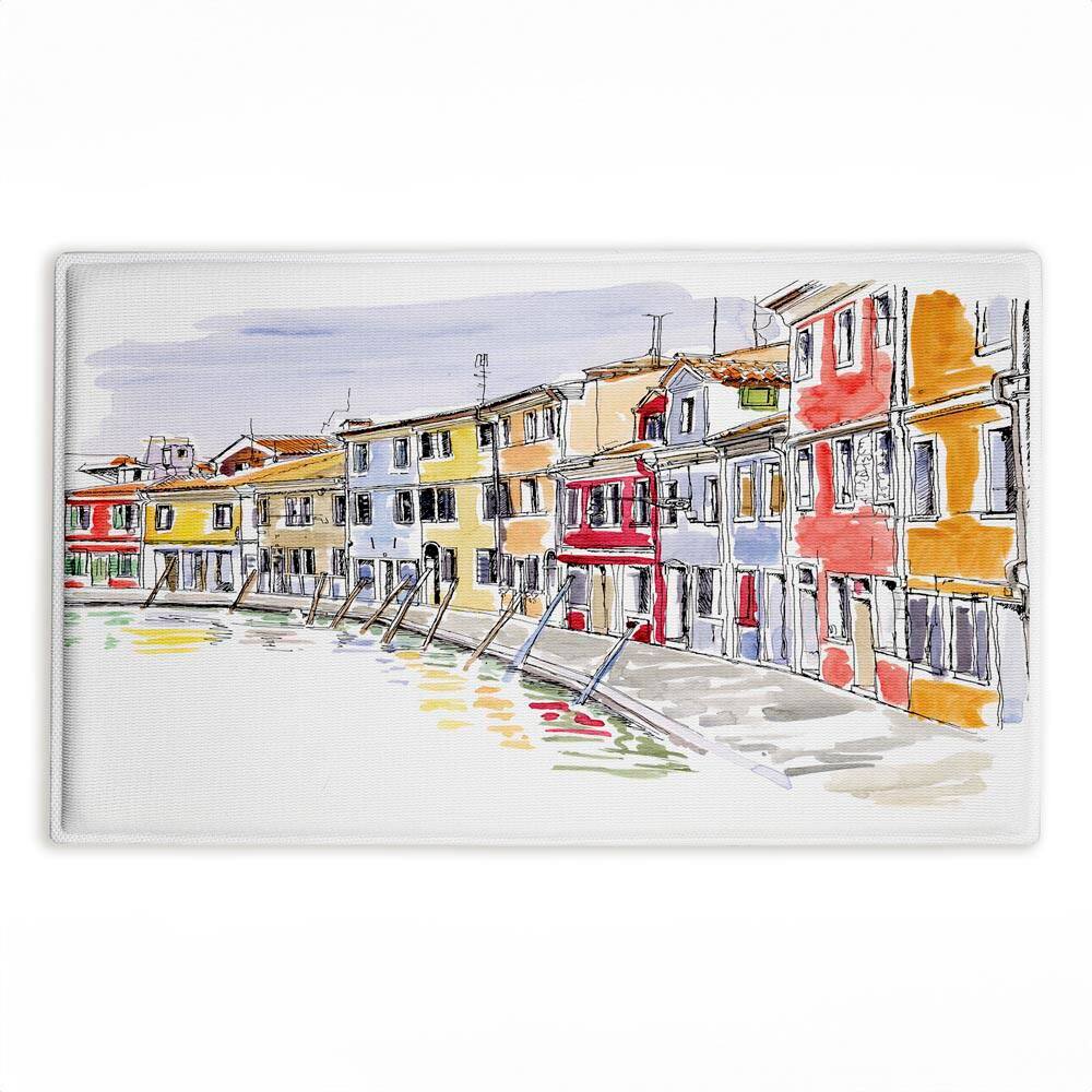 Quaint Coastal Town Buildings 18 in. x 30 in. Multi-Colored Graphic Polyester Blend Rectangle Bath Mat price history on PriceWatchPro