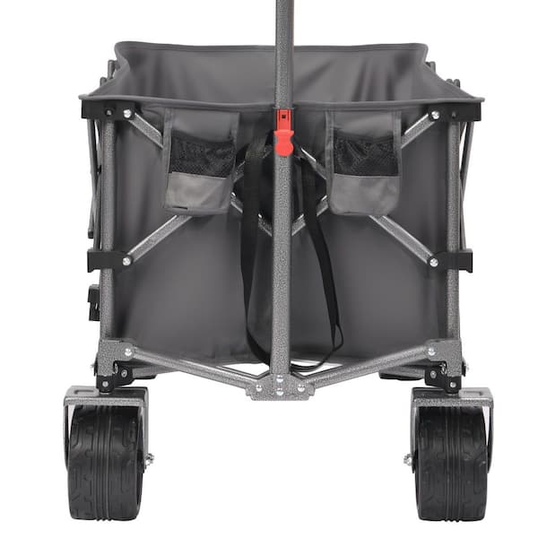 14 cu. ft. Gray Metal Garden Cart Collapsible Folding Wagon with Big Wheels 400 L Beach Folding Wagon Cart Max 450 lbs.