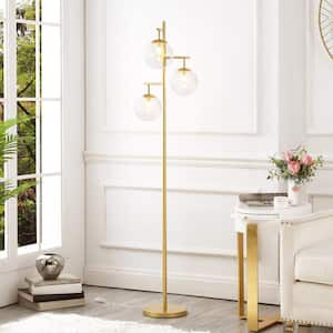 69 in. Gold 3-Light Tree Floor Lamp with Glass Globe Shade