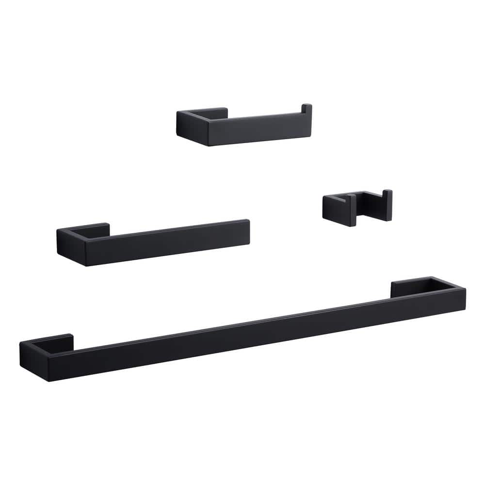 4-Piece Square Wall Mount Bath Hardware Set with Towel Bar, Towel Rack, Toilet Paper Holder and Hook in Matte Black price history on PriceWatchPro