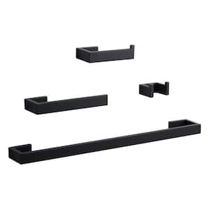 4-Piece Square Wall Mounted Bathroom Hardware Set in Matte Black