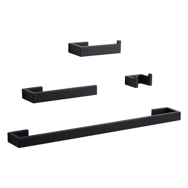 IVIGA 4-Piece Square Wall Mounted Bathroom Hardware Set in Matte Black