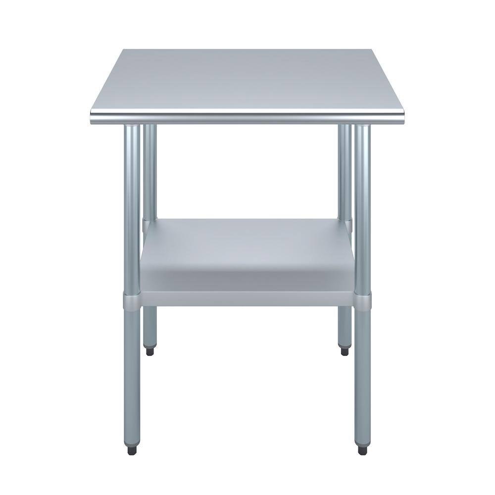 30" Stainless Steel Utility Table with Undershelf and Galvanized Legs