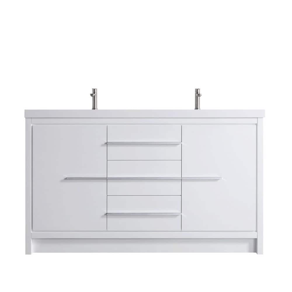 59.09 in. x 19.7 in. D x 35 in. H Double Sink Bath Vanity in White with White Ceramic Top price history on PriceWatchPro