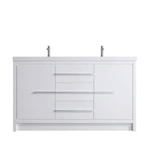 59.09 in. x 19.7 in. D x 35 in. H Double Sink Bath Vanity in White with White Ceramic Top