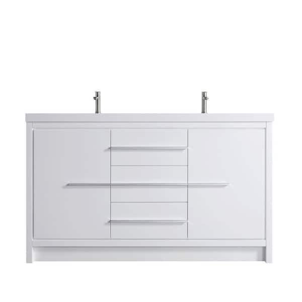 TOOLKISS 59.09 in. x 19.7 in. D x 35 in. H Double Sink Bath Vanity in White with White Ceramic Top